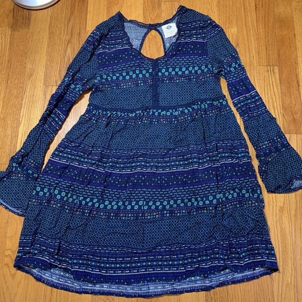WILD BLUE Sadie Robertson Women’s Multi Pattern V-neck Tunic Long Bell Sleeve M